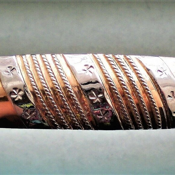 Vintage Russian Russia USSR 14K 585 Rose Pink White Gold Domed Cuff Bracelet - Picture 4 of 9